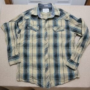 Cody James Regular‎ Fit Pearl Snap Western Shirt Men's M Blue Tan Plaid  Cotton